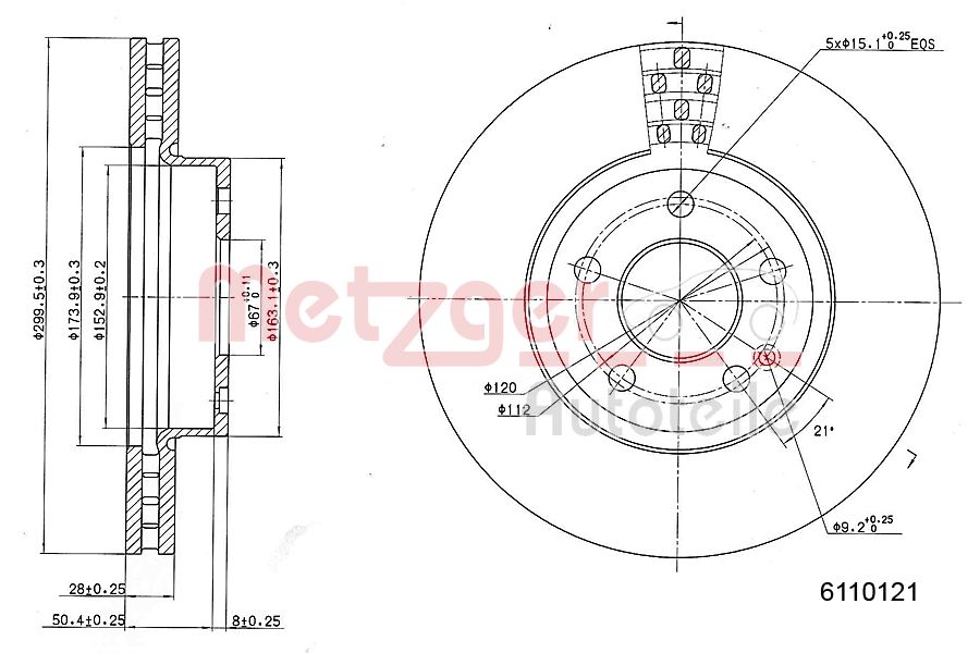 METZGER 6110121 GREENPARTS Bremsscheibe