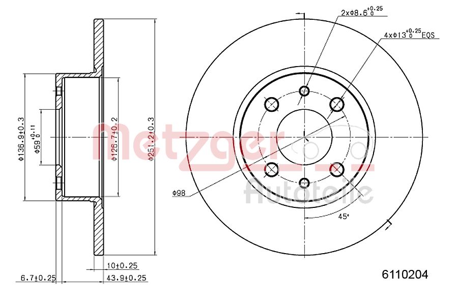 METZGER 6110204 Bremsscheibe