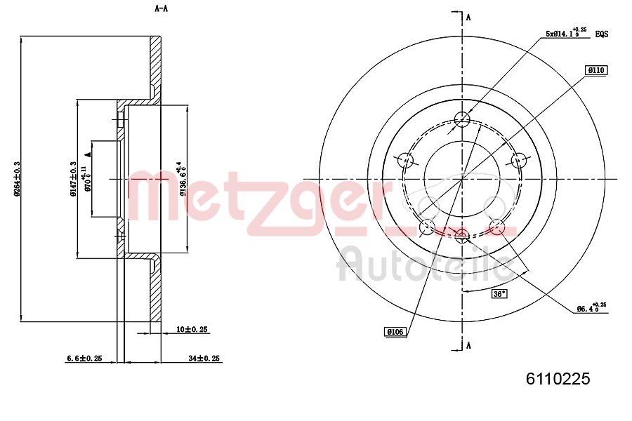 METZGER 6110225 Bremsscheibe