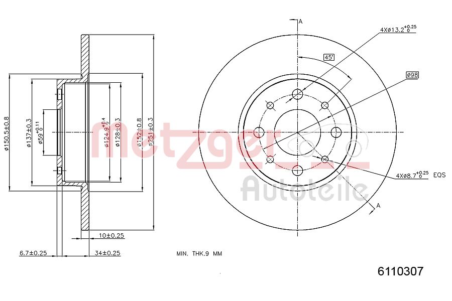 METZGER 6110307 Bremsscheibe