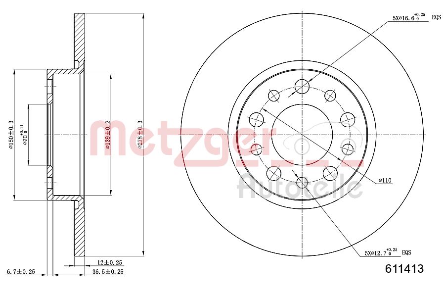 METZGER 6110413 Bremsscheibe