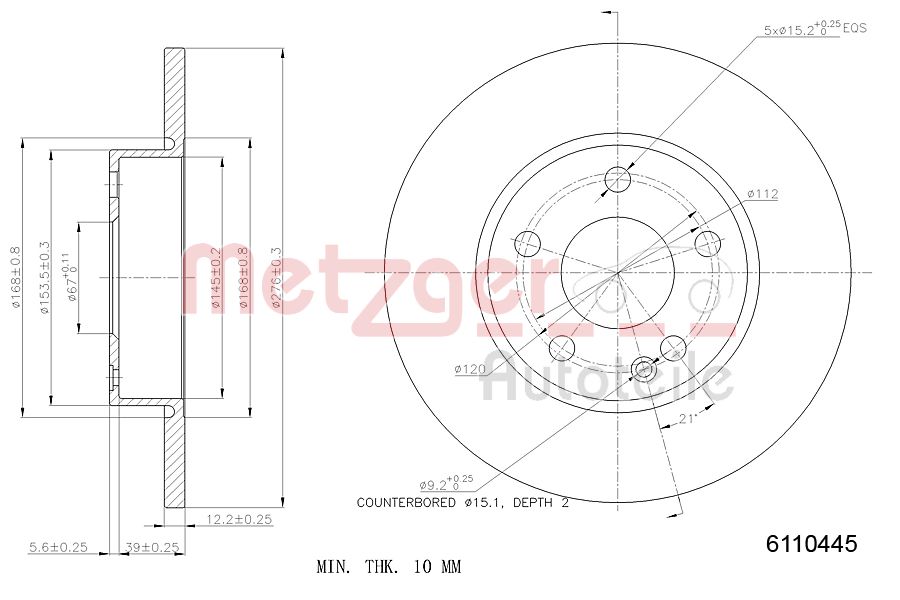 METZGER 6110445 Bremsscheibe