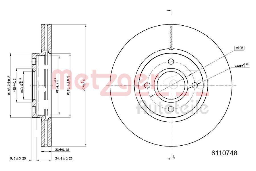 METZGER 6110748 Bremsscheibe