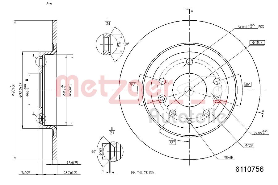 METZGER 6110756 Bremsscheibe