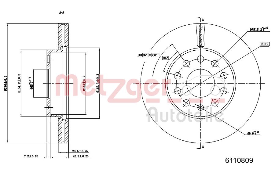 METZGER 6110809 GREENPARTS Bremsscheibe