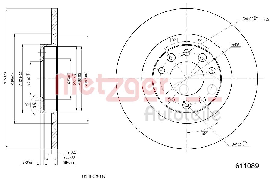 METZGER 6110890 GREENPARTS Bremsscheibe