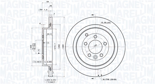 MAGNETI MARELLI 360406055001 Δισκόπλακα for LAND ROVER