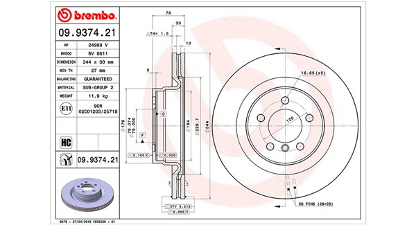 MAGNETI MARELLI 360406055901 Δισκόπλακα for LAND ROVER